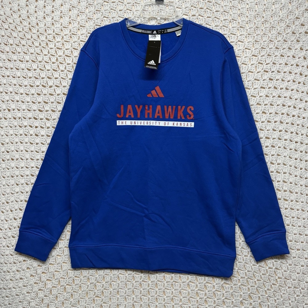 Kansas Jayhawks College Adidas Sweatshirt Pullover Men's Size L Blue NWT